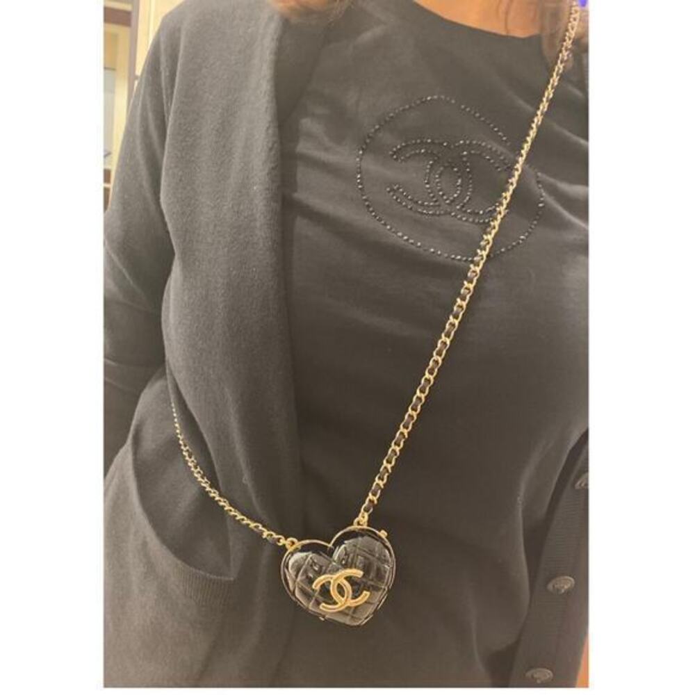 Chanel locket heart classic long necklace with long classic gold chain
